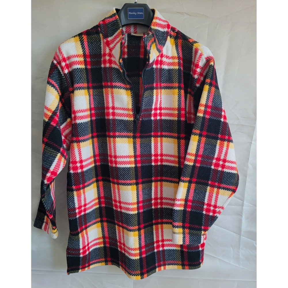 Crossroads Men's L Plaid 1/4 Zip Fleece Polyester Mock Neck Pullover Sweater
